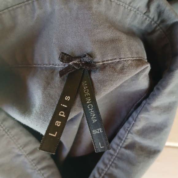 Lapis Gray Tie Waist Button Down Balloon Sleeve Shirt Size Large - Picture 7 of 8